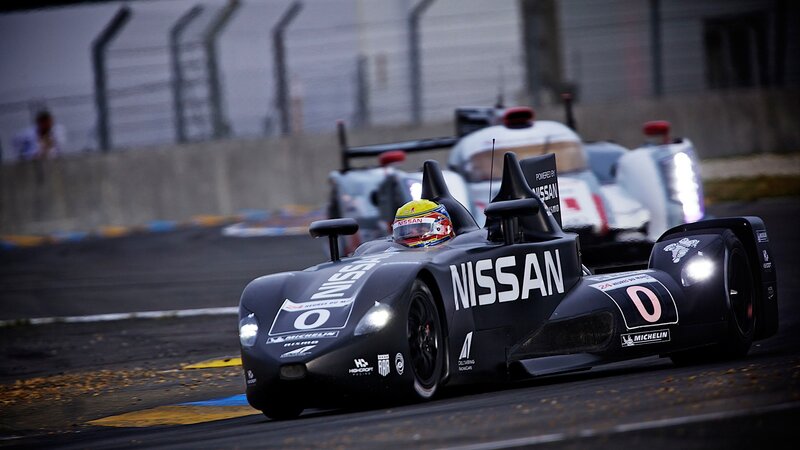 Nissan race car on track
