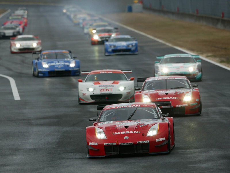 Nissan race cars on track