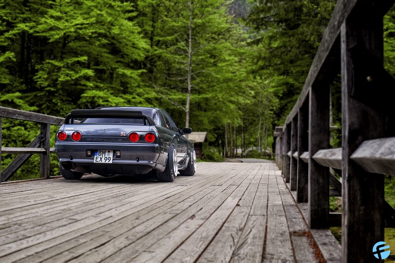 Nissan Skyline on Wooden Bridge