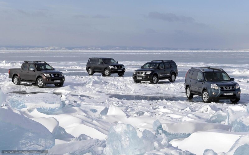 Nissan vehicles on frozen lake