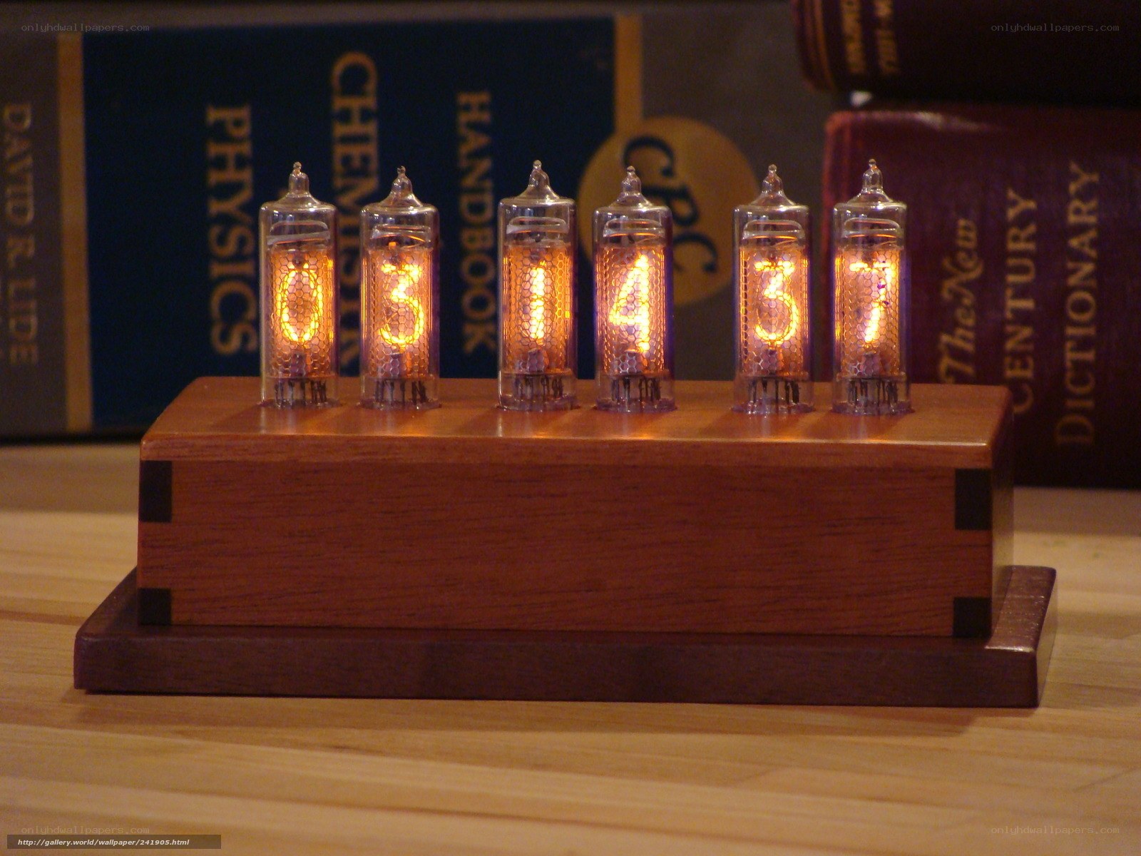 Nixie tube clock on wooden base