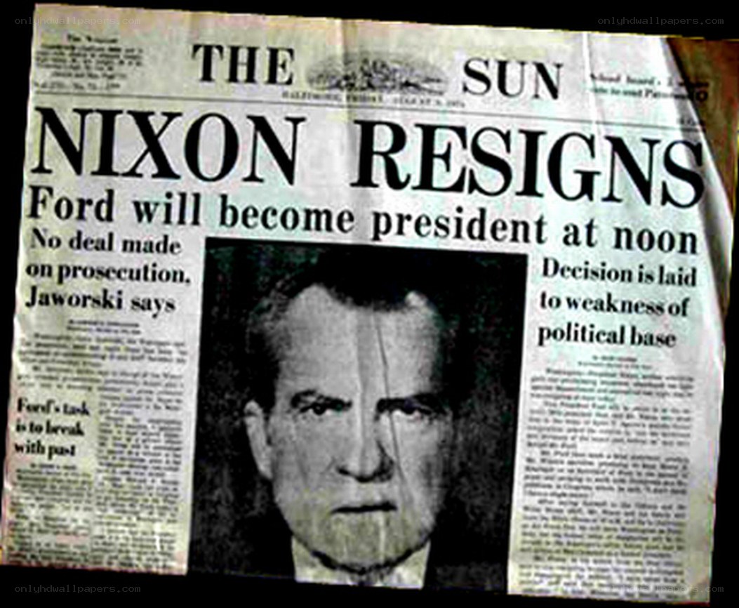 Nixon resigns front page
