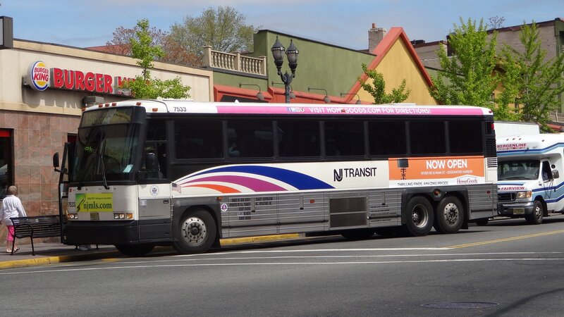 NJ Transit Bus on Street — White, Neutral
