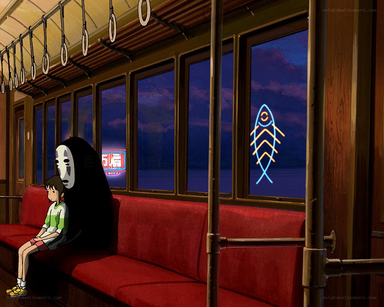 No-Face and Chihiro on the train