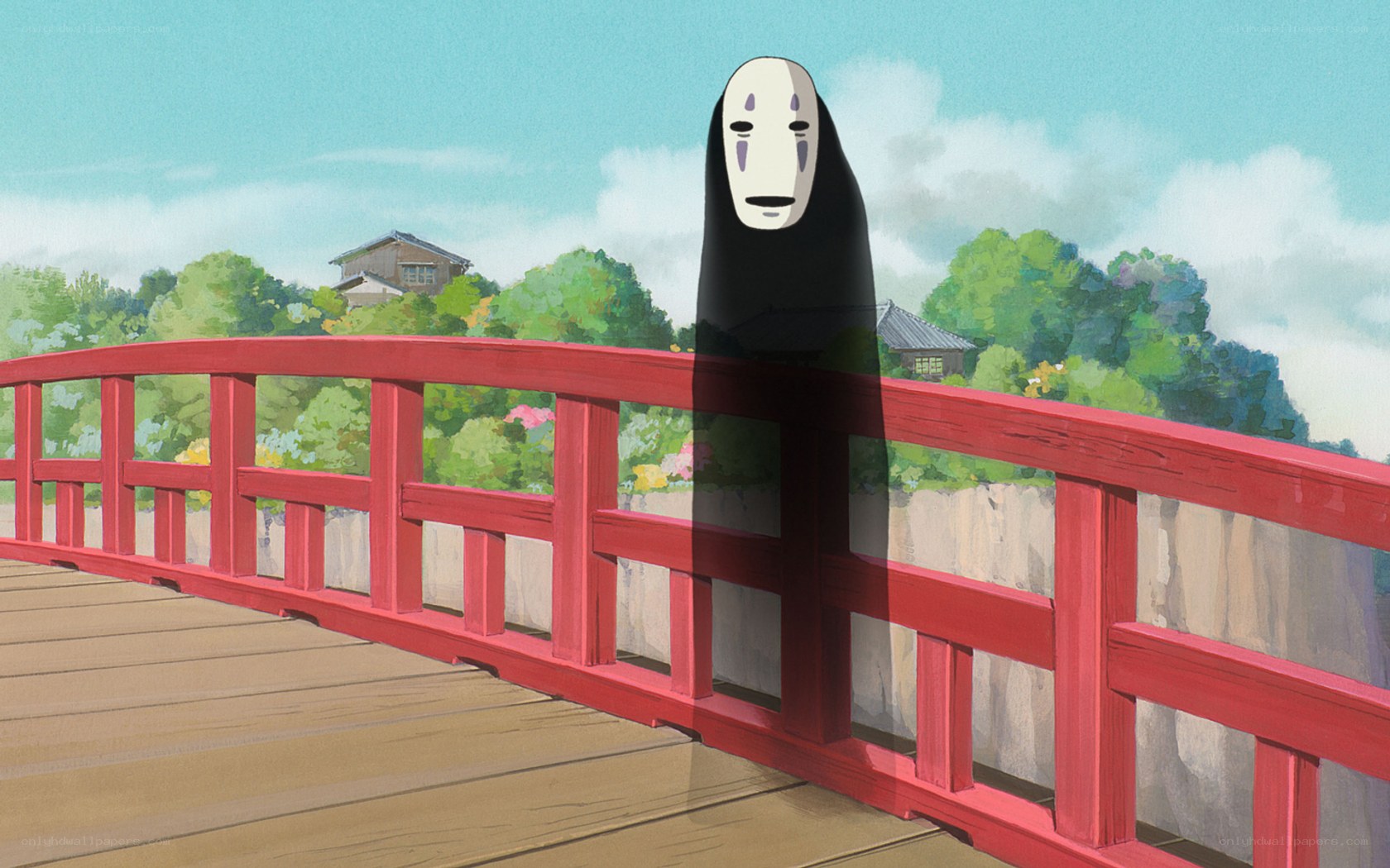 No-Face on a red bridge