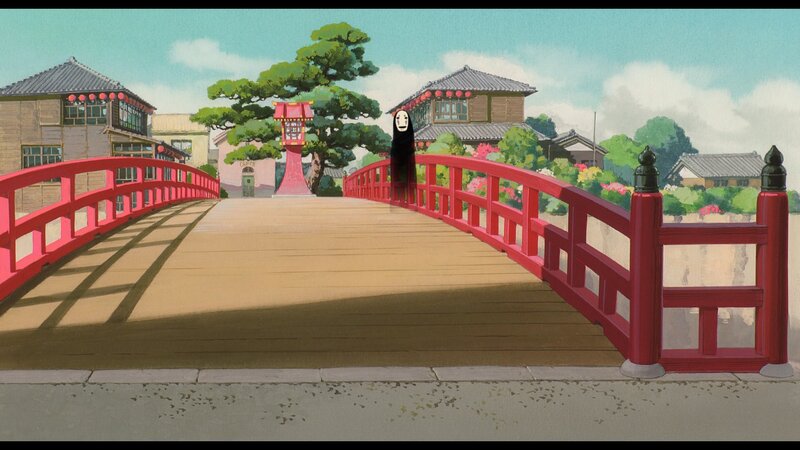 No-Face on a Red Bridge — Serene, Afternoon, Anime