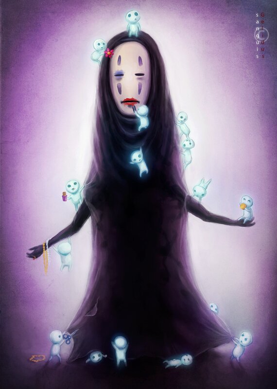 No-Face surrounded by soot sprites