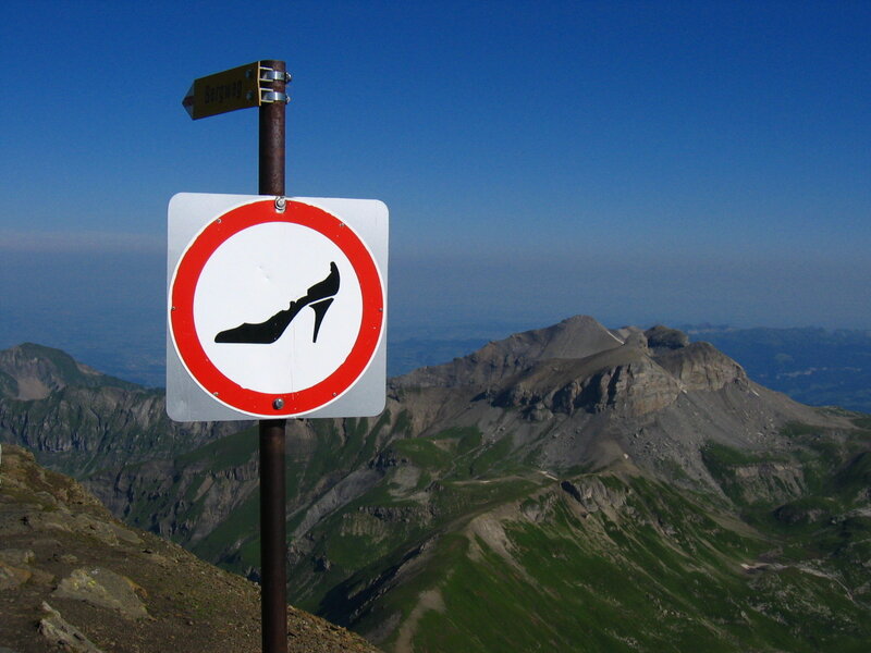 No high heels sign on mountain