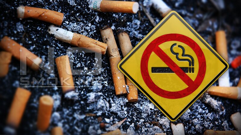 No Smoking Sign with Cigarette Butts