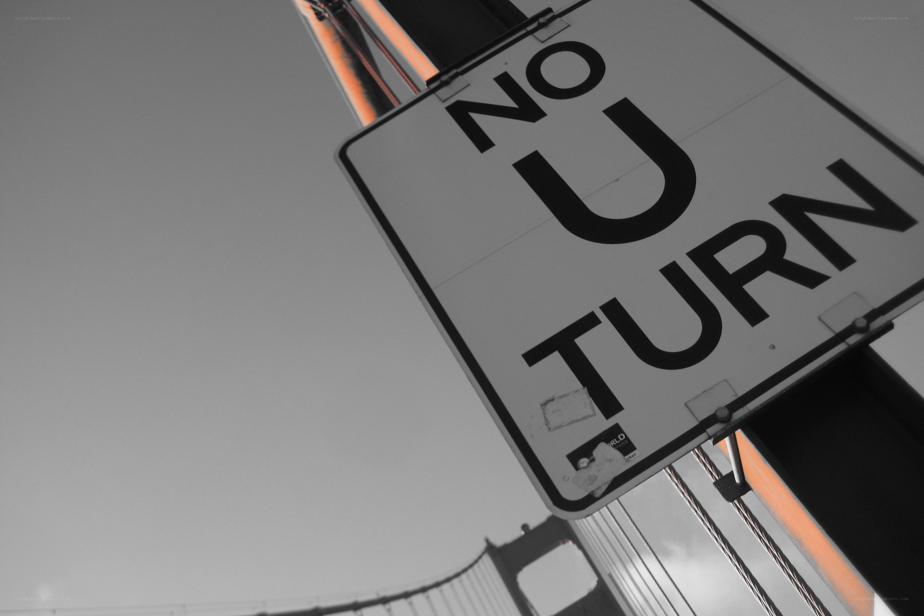 No U Turn sign with bridge