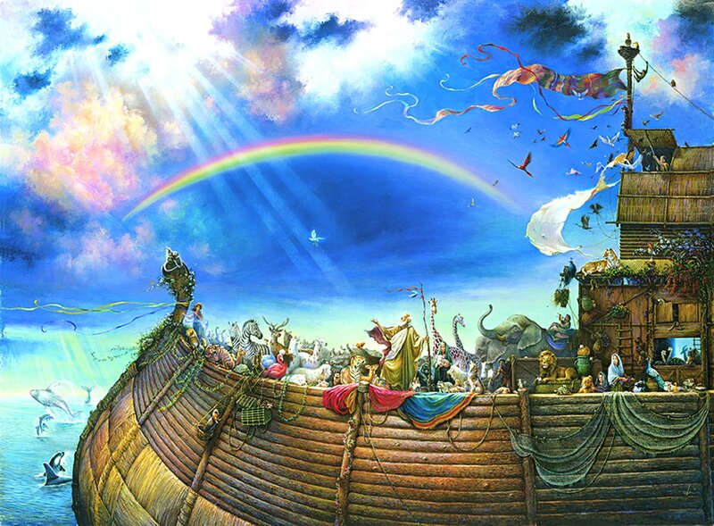 Noah's Ark with Animals — Blue, Serene