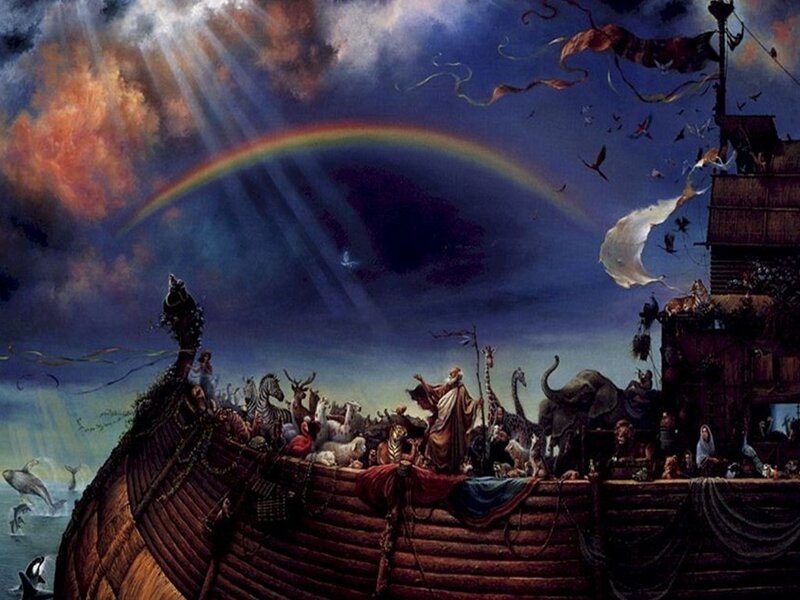 Noah's Ark with rainbow