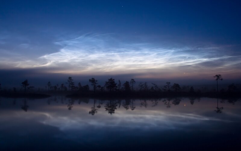 Noctilucent Clouds over Lake — Blue