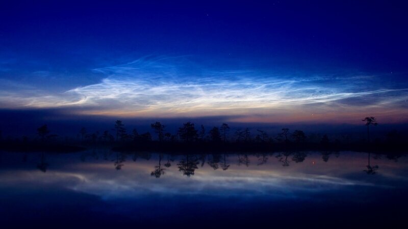 Noctilucent Clouds over Lake — Night