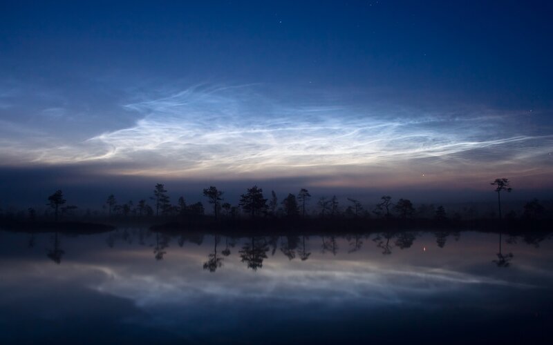 Noctilucent Clouds over Lake — Serene