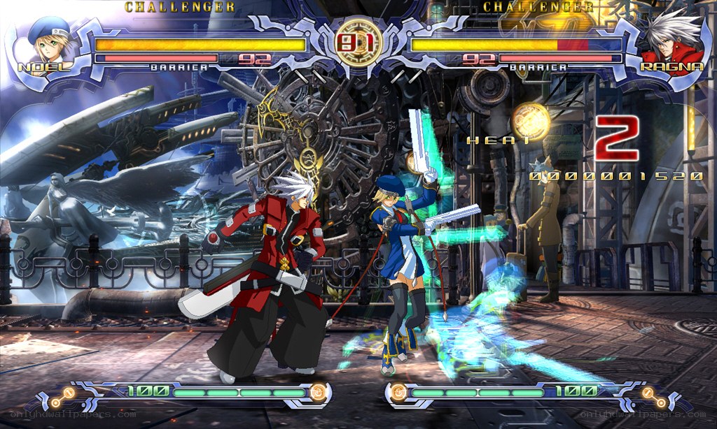Noel vs Ragna fighting scene