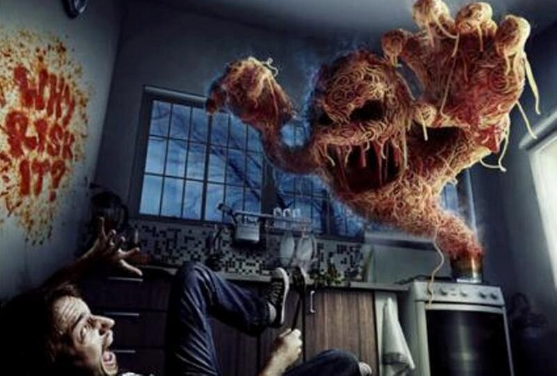 Noodle Monster in Kitchen