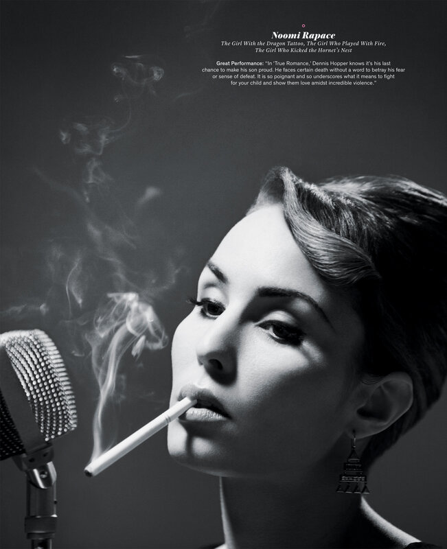Noomi Rapace in black and white