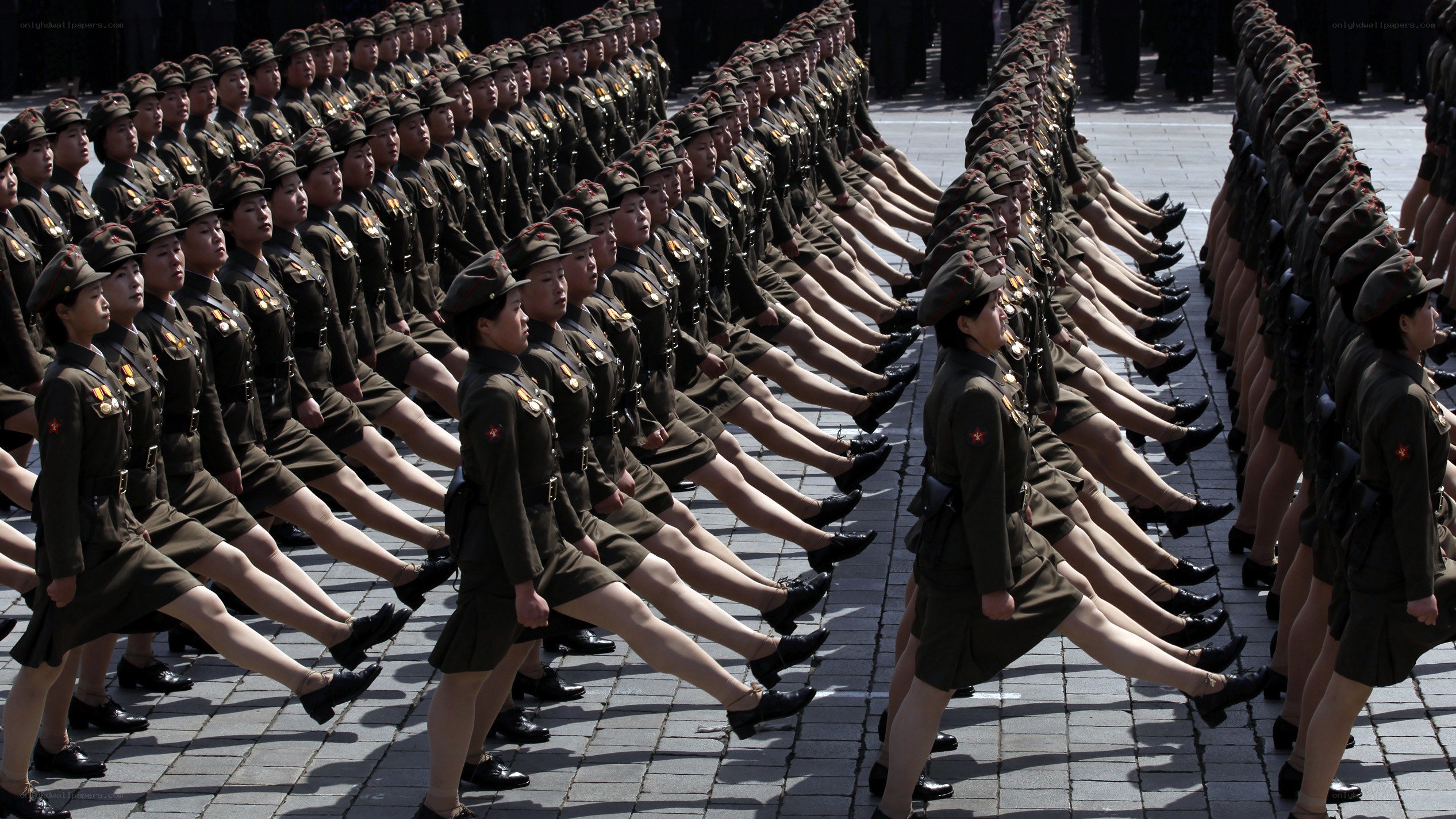 North Korean female soldiers marching