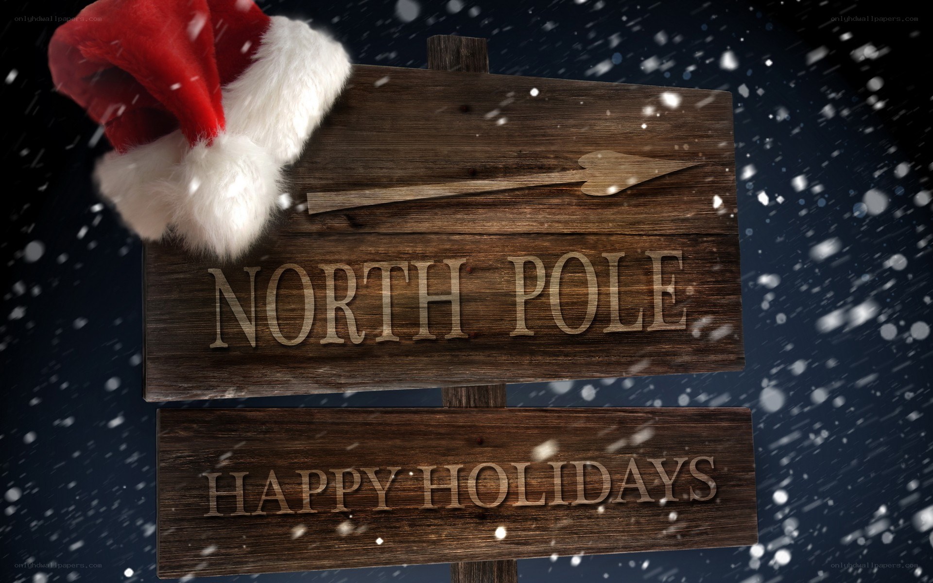 North Pole sign with Santa hat