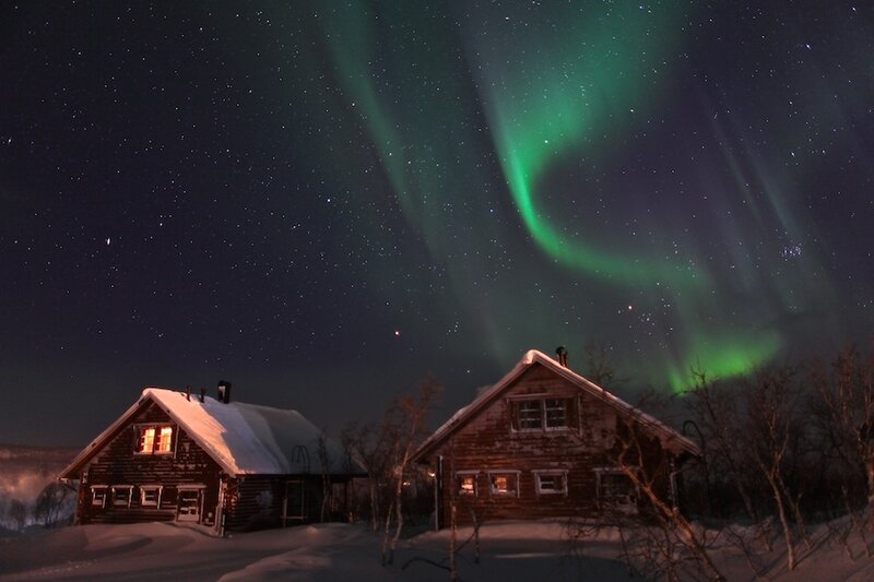 Northern Lights over Cabins