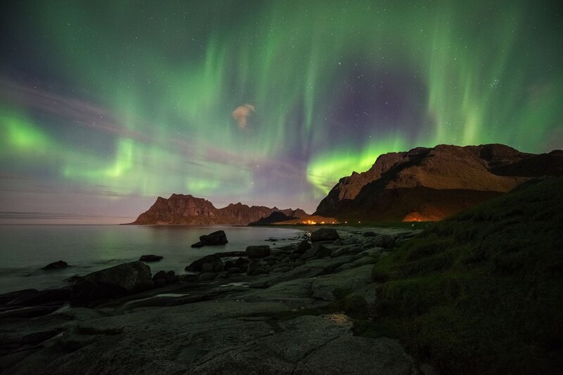 Northern Lights over Coast — Green