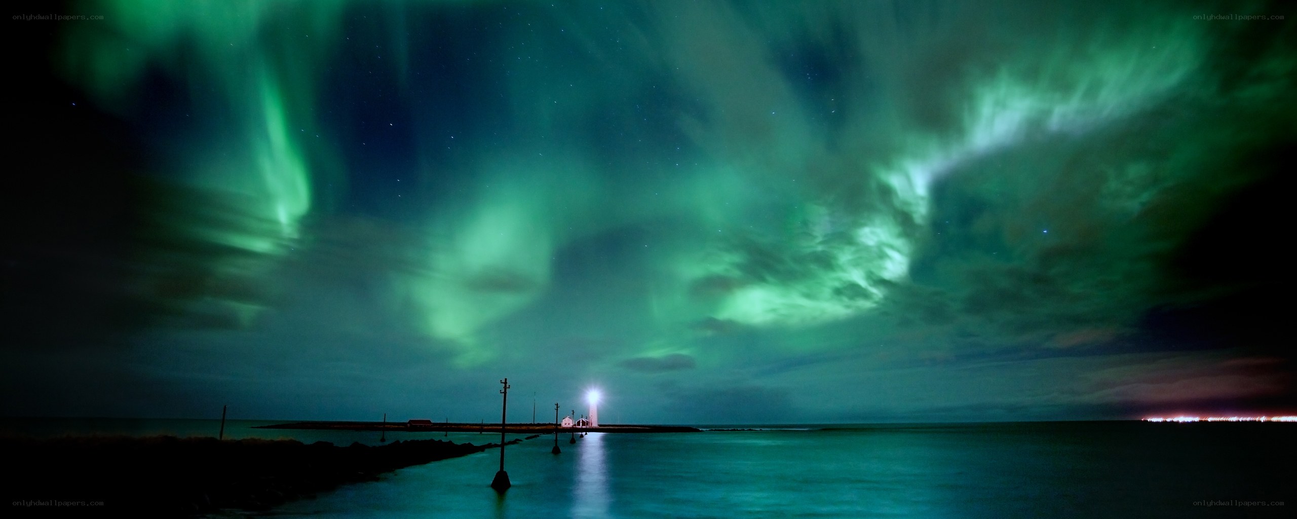 Northern Lights over lighthouse