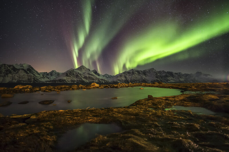 Northern Lights over mountains