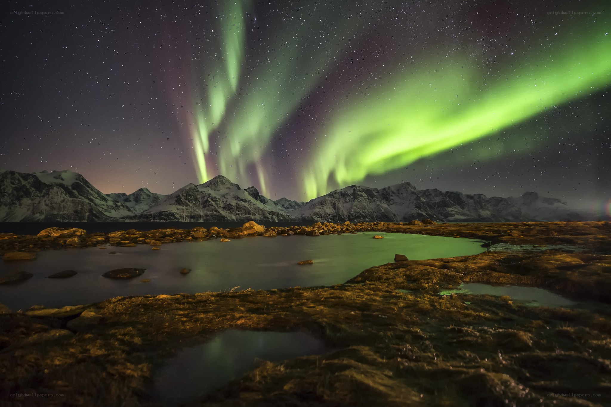 Northern Lights over mountains