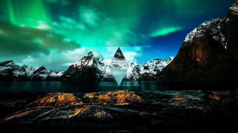 Northern Lights over Mountains — Green, Dramatic, Night, Digital Art