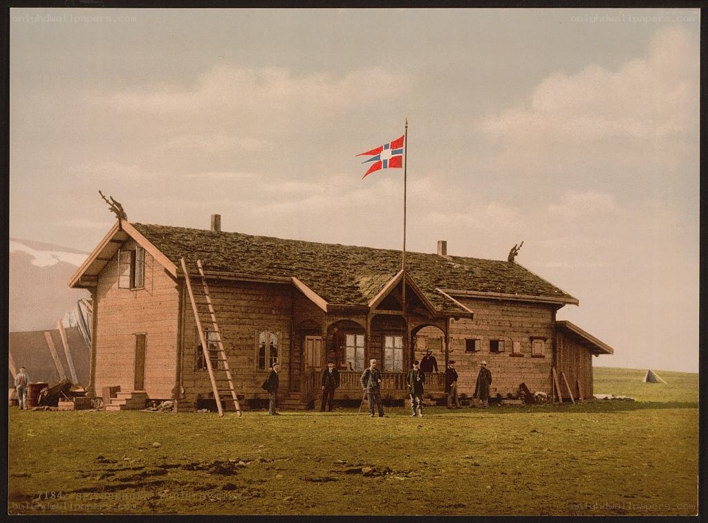Norwegian flag at wooden building