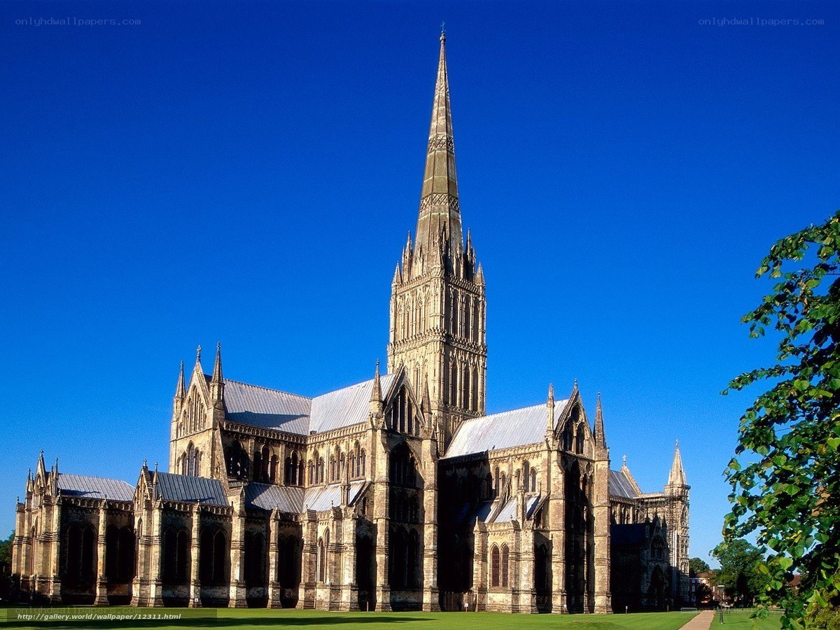 Norwich Cathedral in blue sky