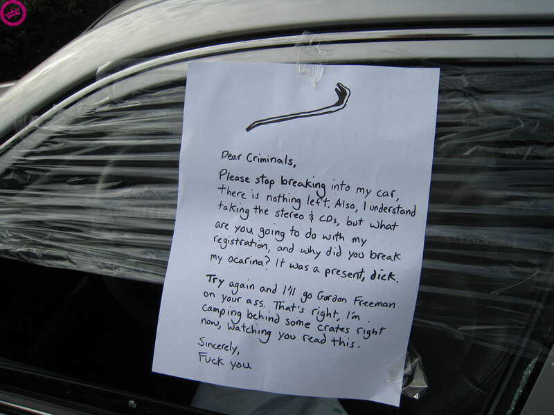 note to car thieves