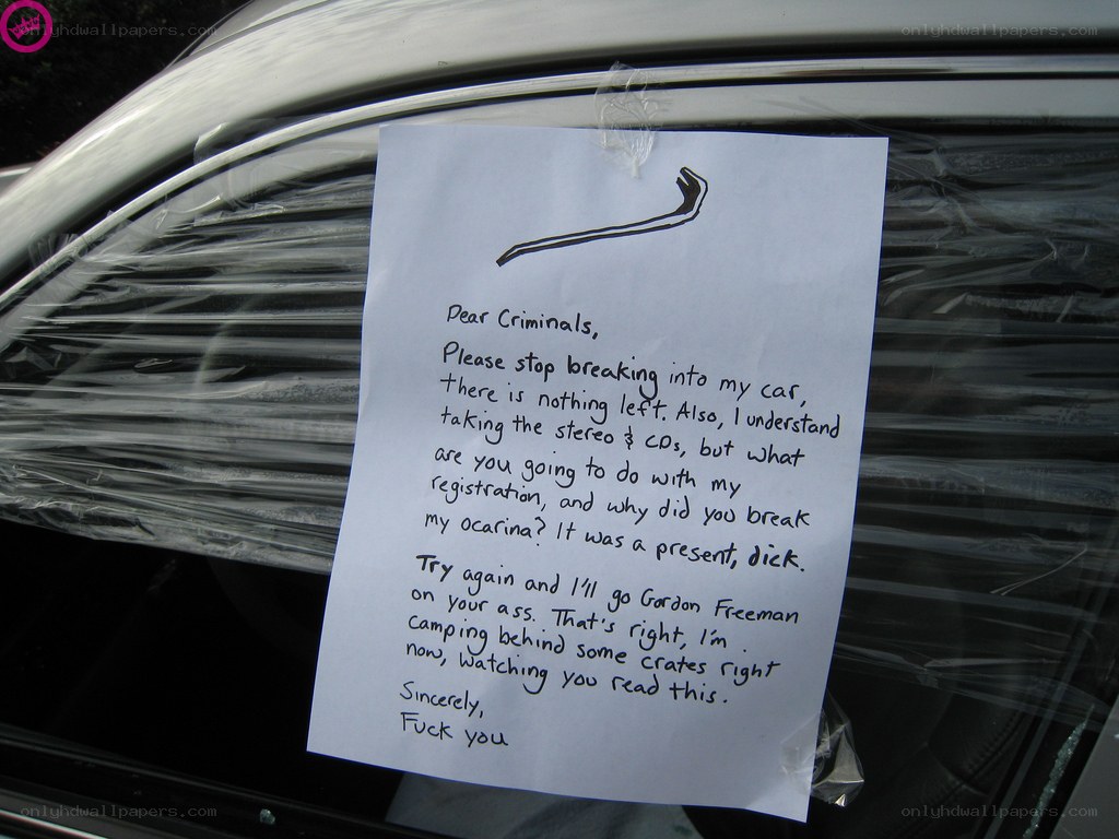 note to car thieves