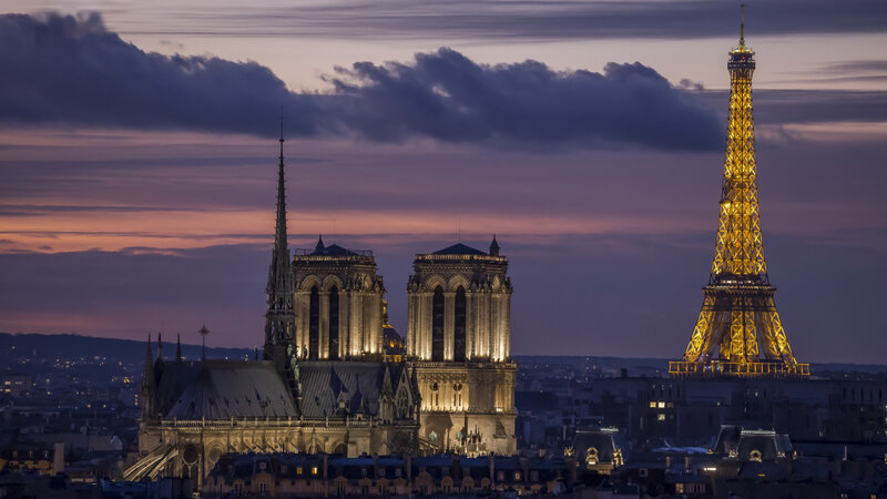 Notre-Dame and Eiffel Tower — Purple
