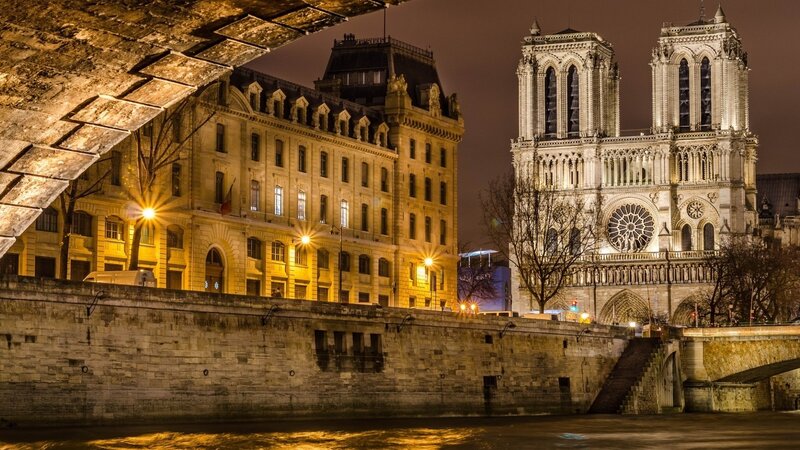 Notre-Dame Cathedral at Night — Yellow, Dramatic