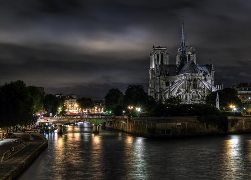 Notre-Dame Cathedral — Black, Dramatic, Night, Photograph