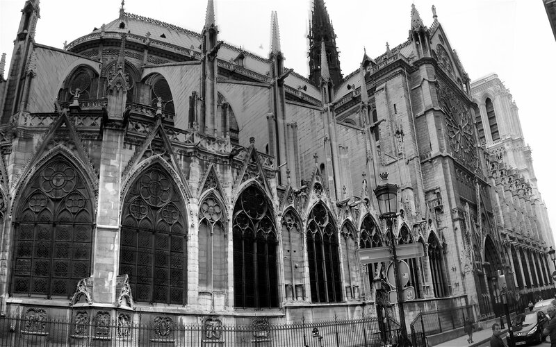 Notre-Dame Cathedral — Black, Dramatic, Photograph, Street Lamp