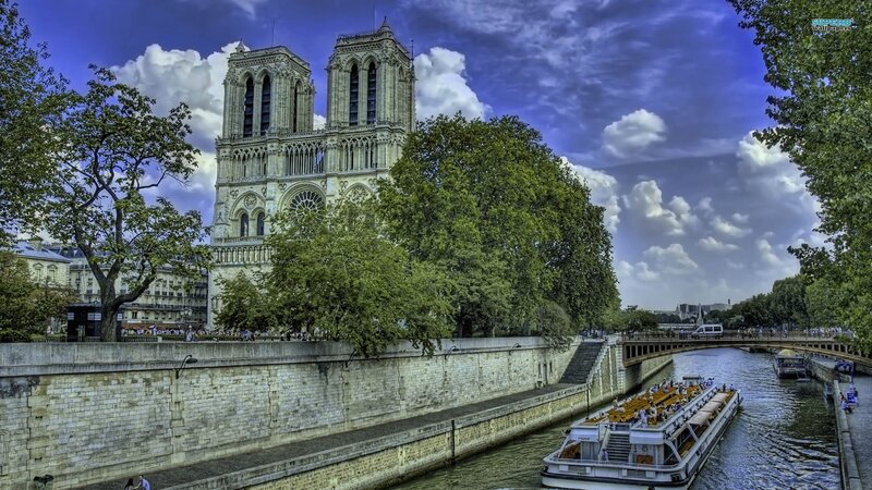 Notre-Dame Cathedral — Blue, Dramatic, Afternoon, Photograph, River, Boat
