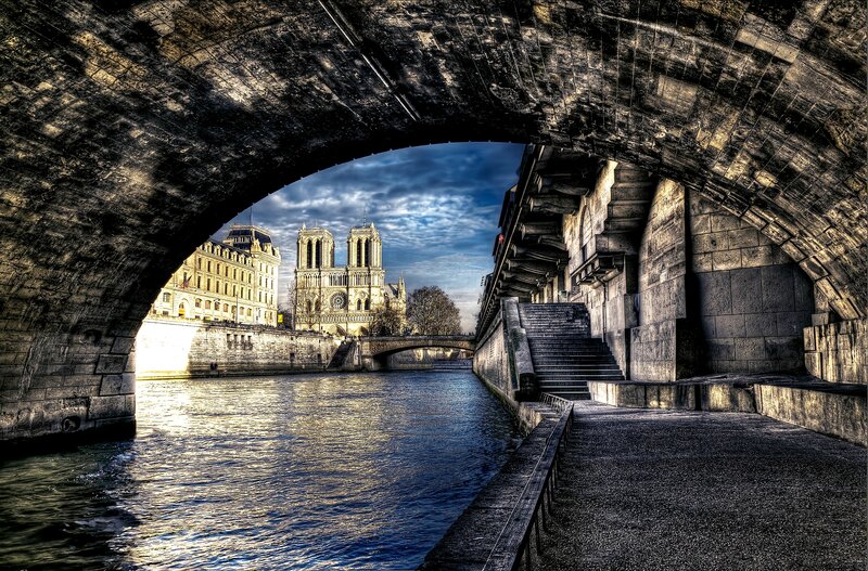 Notre-Dame Cathedral — Blue, Dramatic, Afternoon, Photograph, River, Bridge