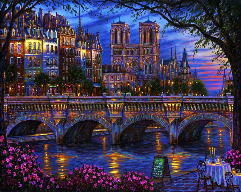 Notre-Dame Cathedral — Blue, Dramatic, Night, Painting