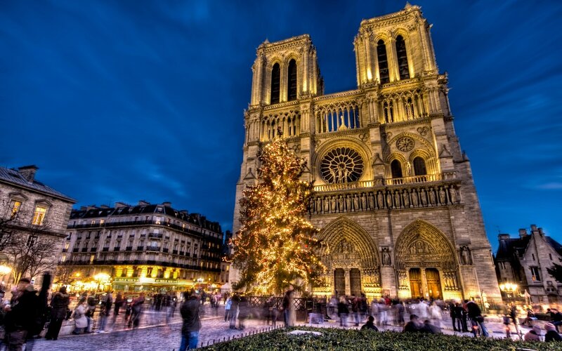 Notre-Dame Cathedral — Blue, Festive, Night