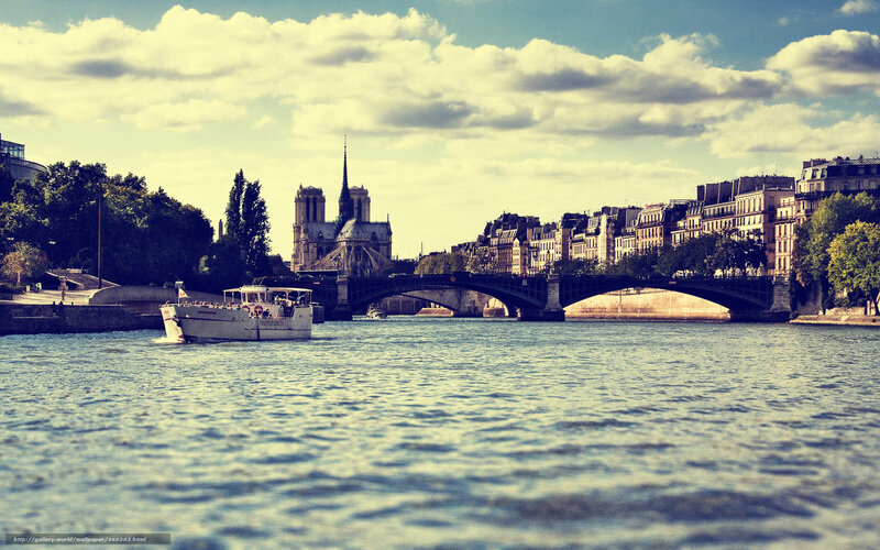 Notre-Dame Cathedral — Blue, Serene, Afternoon, Photograph, River, Boat
