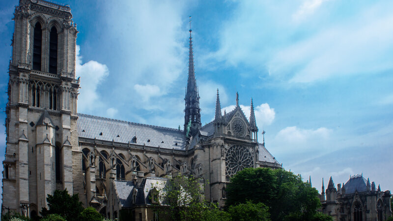 Notre-Dame Cathedral — Blue, Serene, Afternoon, Photograph, Sky, Trees