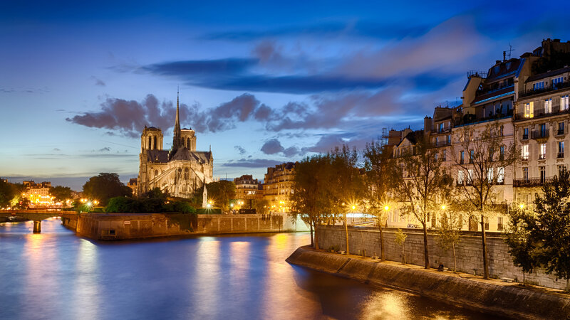 Notre-Dame Cathedral — Blue, Serene, Night, Photograph