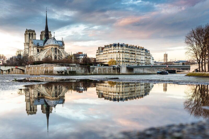 Notre-Dame Cathedral — Blue, Serene, Sunset, Photograph, River