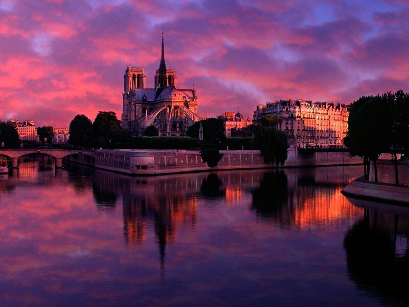 Notre-Dame Cathedral — Purple, Dramatic, Sunset, Photograph, River, Bridge