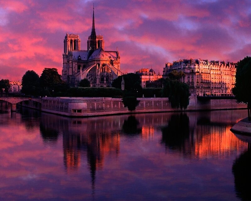 Notre-Dame Cathedral — Purple, Dramatic, Sunset, Photograph, River