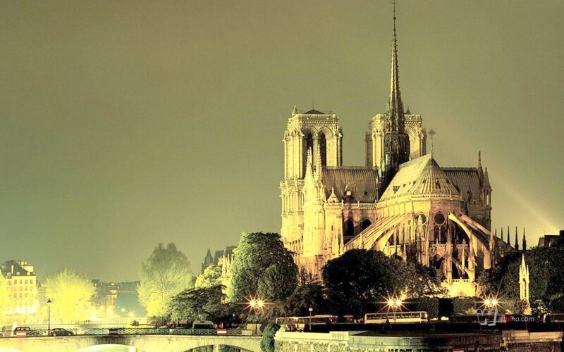 Notre-Dame Cathedral — Yellow, Dramatic, Night, Photograph