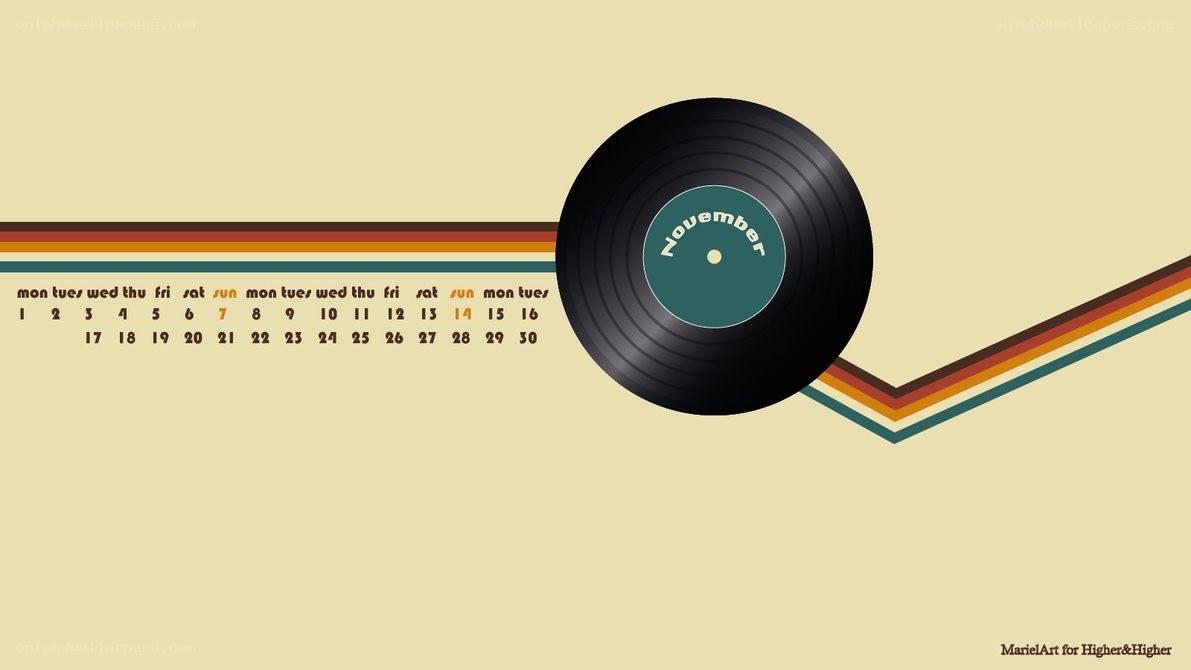 November calendar with vinyl record